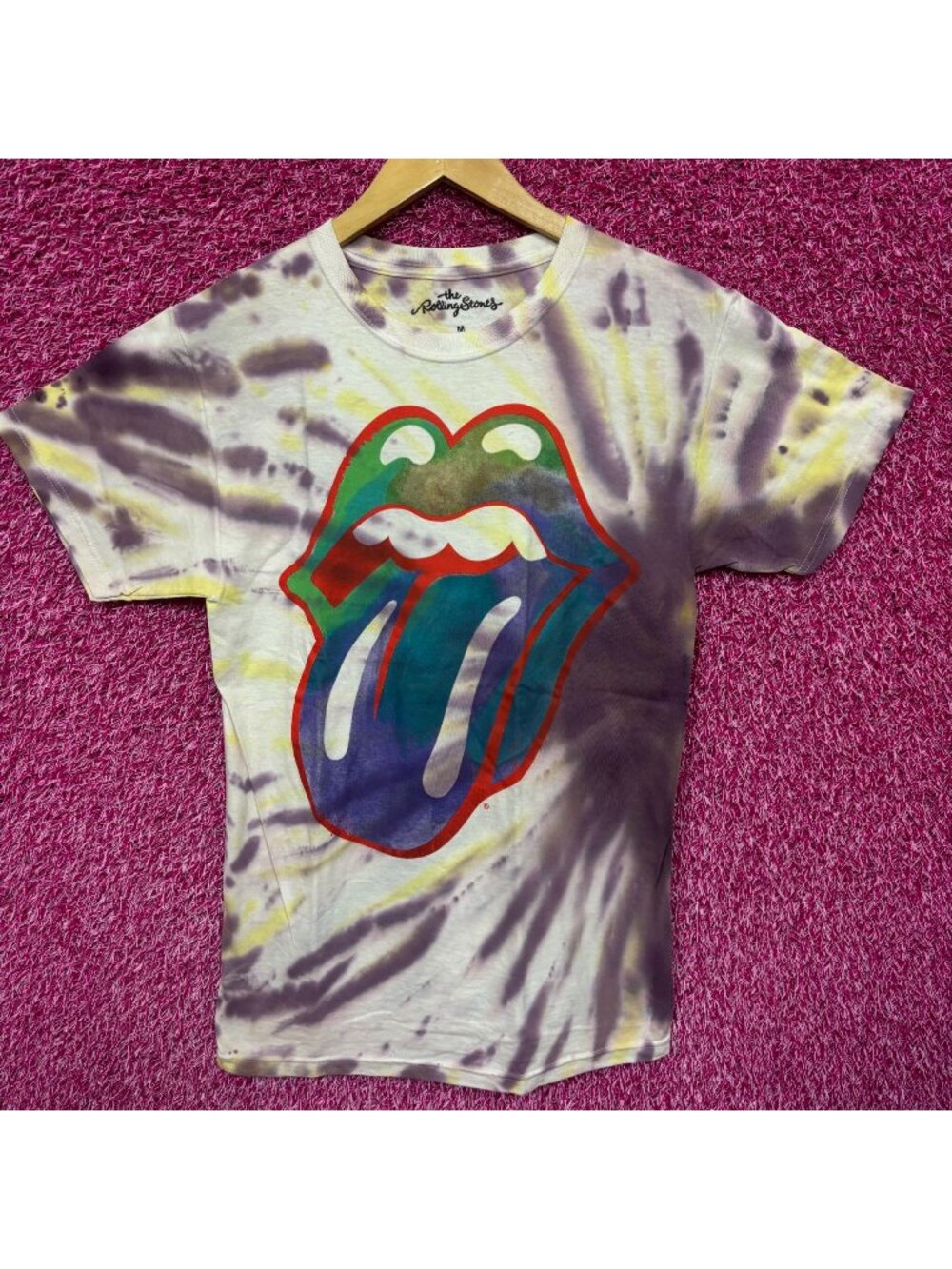 The Rolling Stones Hot Lips Womens Tie Dye Boyfriend Top M